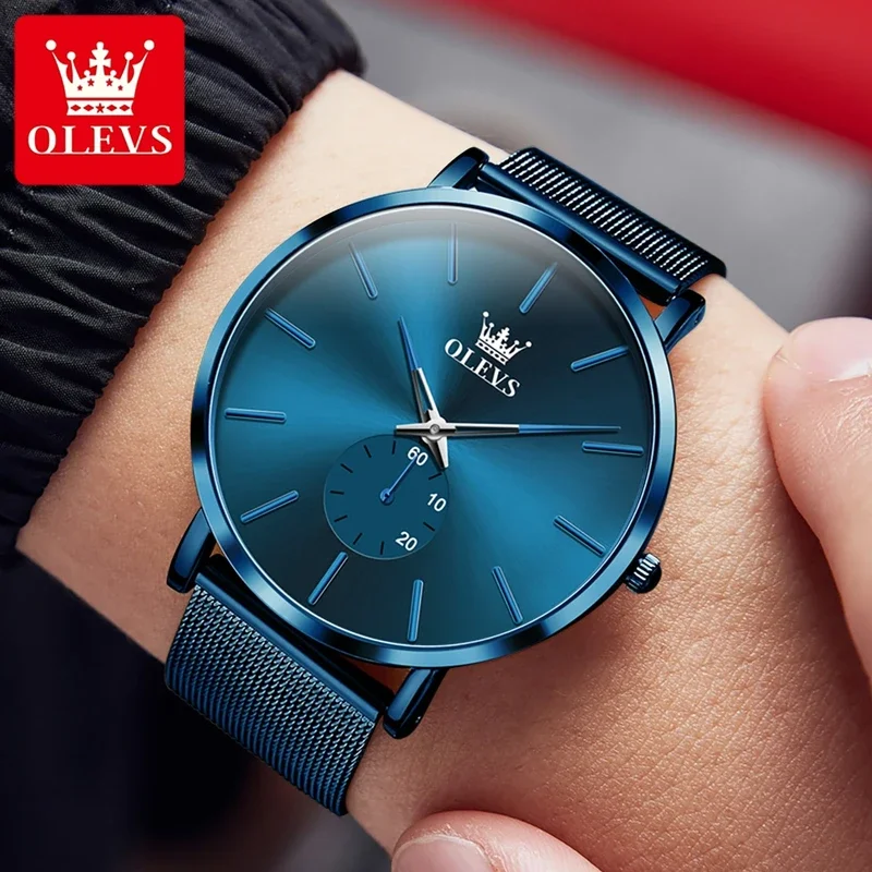 OLEVS  Ultra thin Dial Men's Watches Stainless steel Mesh Strap Waterproof Luminous TOP Brand Casual Quartz Watch for Men 9954