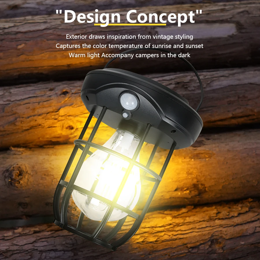 USB LED Camping Lamp Induction Tungsten Wall Lamp Retro Hanging Tent Lamp IP65 Waterproof Dimmable Camping Light Emergency Light