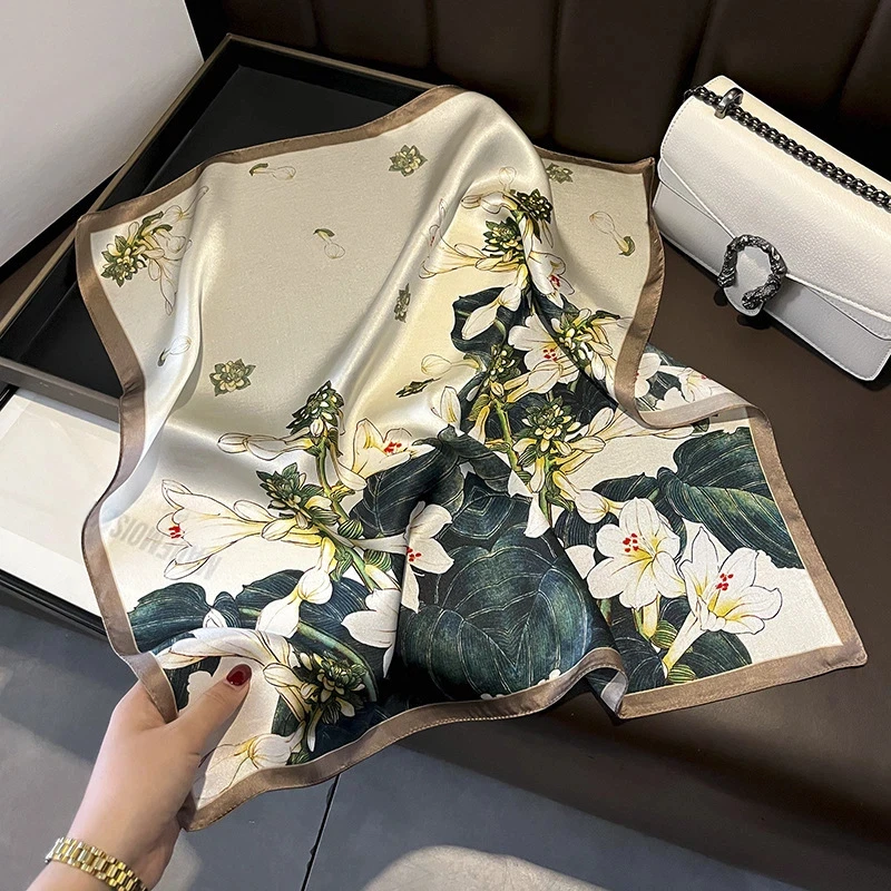 

100% Natural Real Silk Scarf Women Summer Beach Small 53*53cm Neck Scarves Luxury Brand Oil Painting Shawl Bandana Hijab