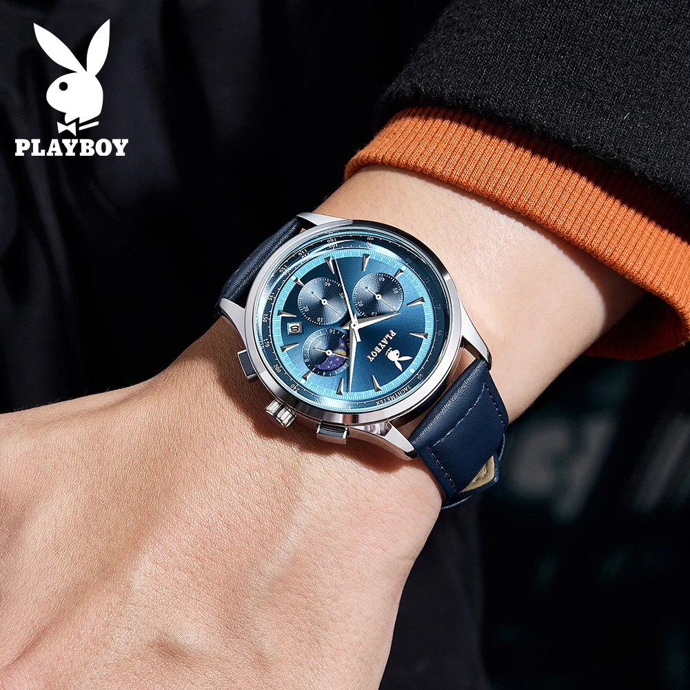 PLAYBOY 3118 Fashion Quartz Movement Men Watch Brand 30m Daily Waterproof Classic Sports Style Chronograph Date Window Watch