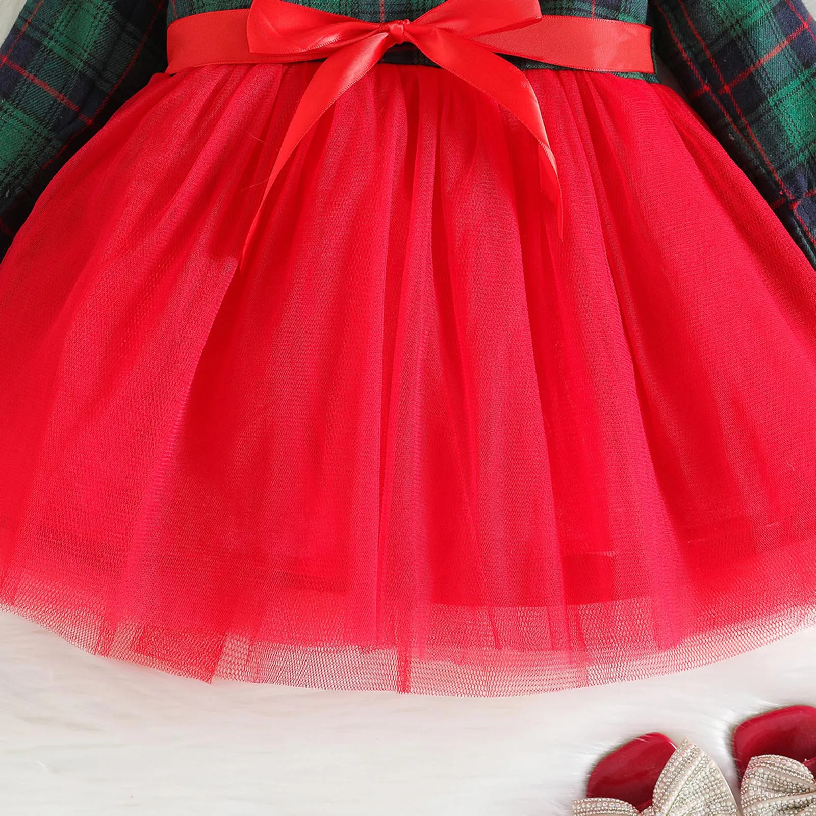 1 2 3 4 5Y Kids Christmas Tutu Dresses For Girls Lapel Green Plaid Princess Dress Party New Year Baby Children Christmas Costume