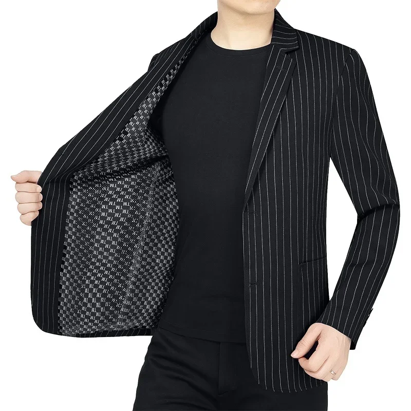 New Summer Men Mesh Thin Striped Business Blazers Jackets Casual Suits Coats Quality Male Slim Fit Blazers Suits Coats Clothing