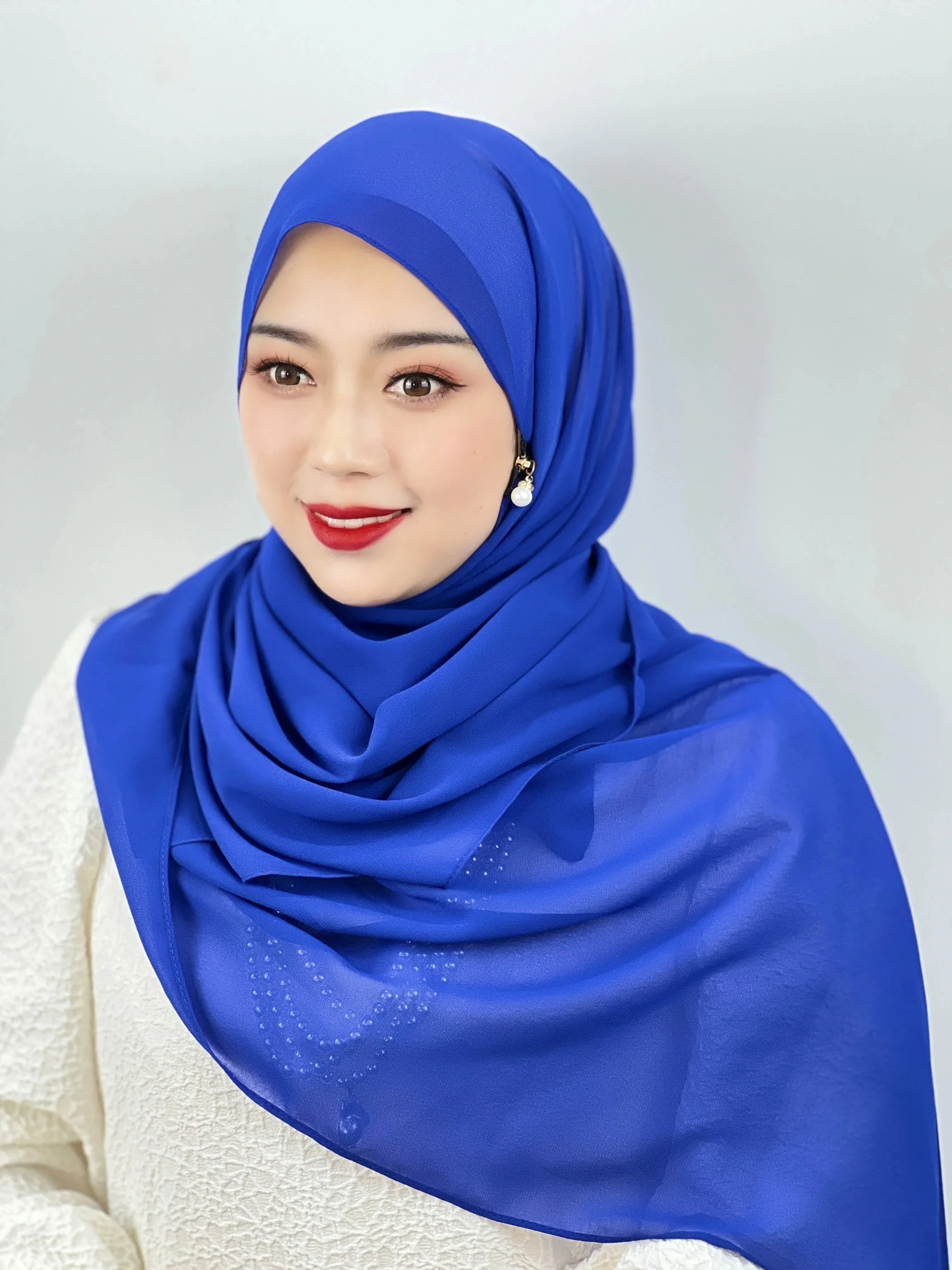 Muslim Zipper Headscarf Ladies Solid Color Shawls Chiffon Women Headband Wrap Malay Arab Islamic Instant Hijab Hair Accessories