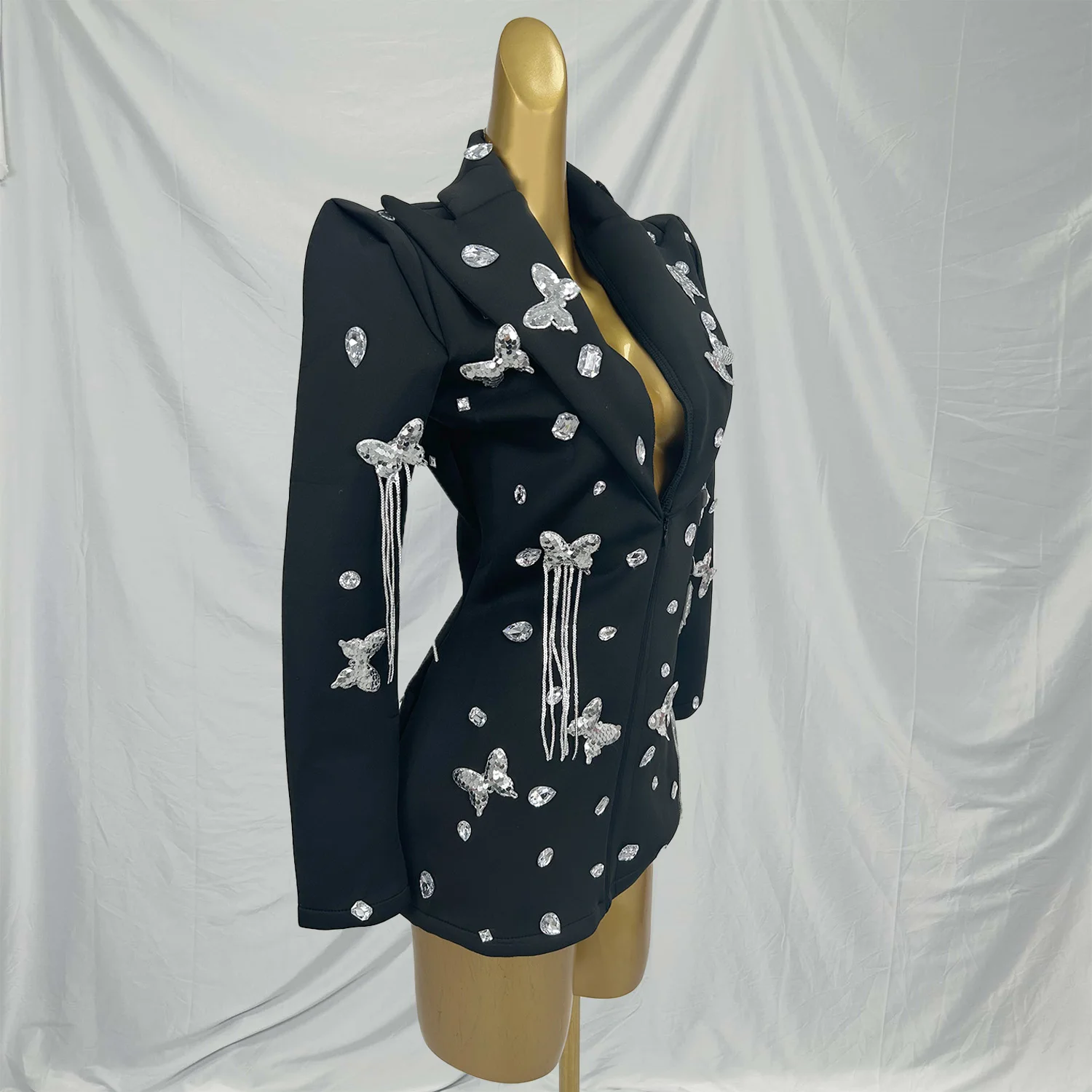 

Худи, блестящее мини-платье с бабочкой и длинными рукавами, женское мини-платье на день рождения, вечерние, наряд для ночного клуба, свадебный костюм певицы