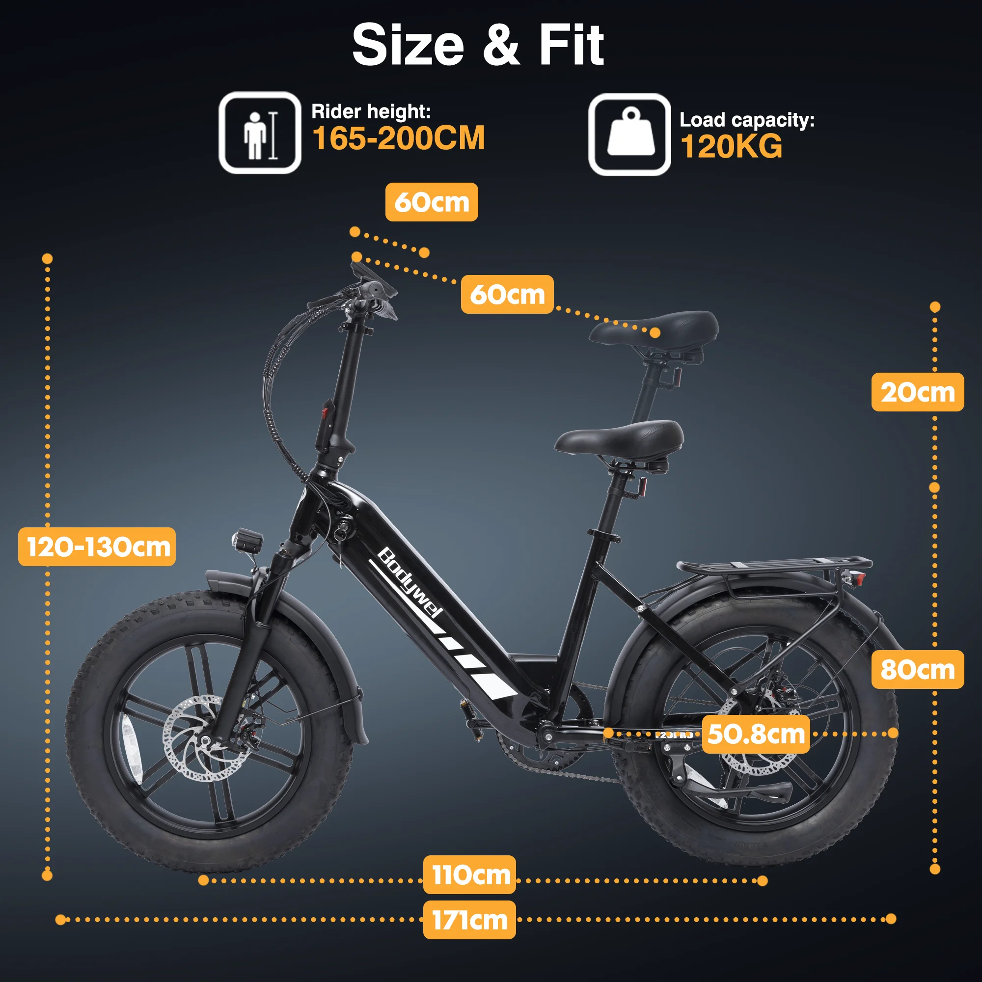 Bodywel F20 Pro Elektrofahrrad für Erwachsene 48V20AH Akku 20 Zoll Reifen Schneemobil-Stil E-Bike – Detail 5
