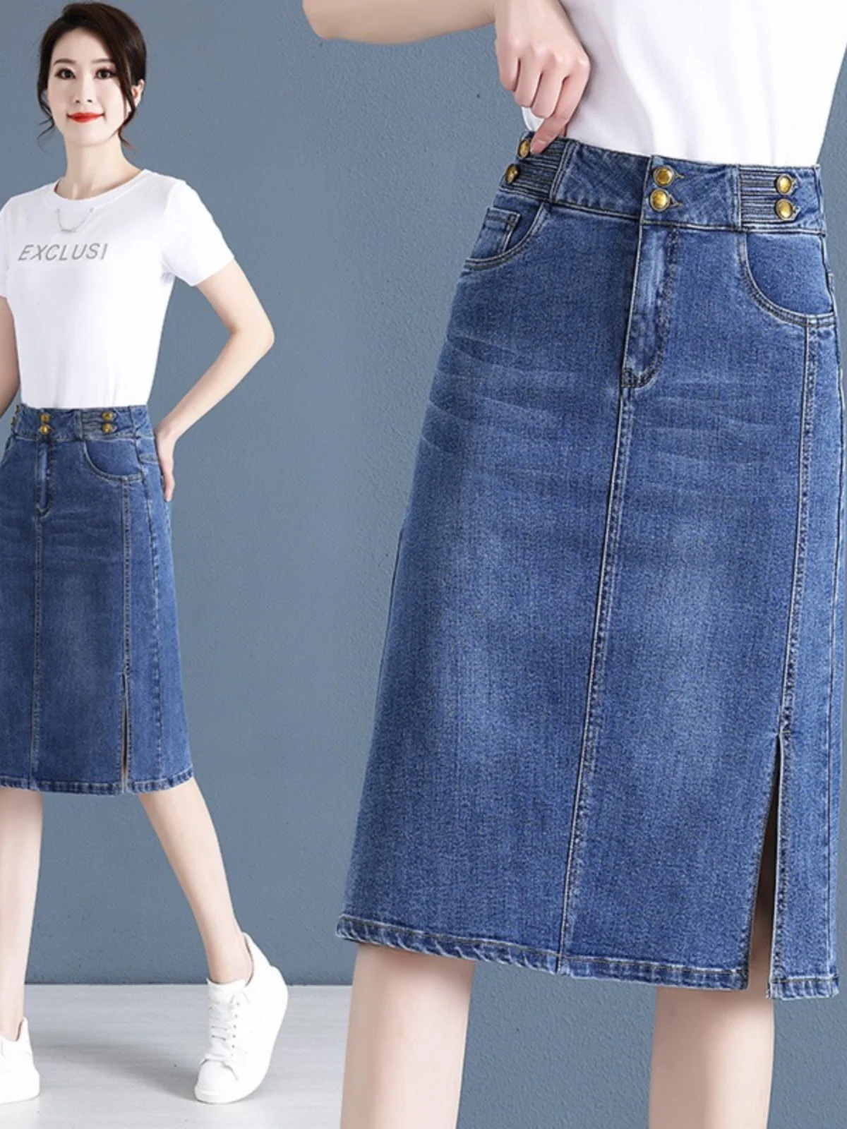 

Юбка трапециевидной формы с высокой талией, женские джинсовые юбки без шнуровки в один шаг, корейские длинные юбки для поездок на работу и ket Design