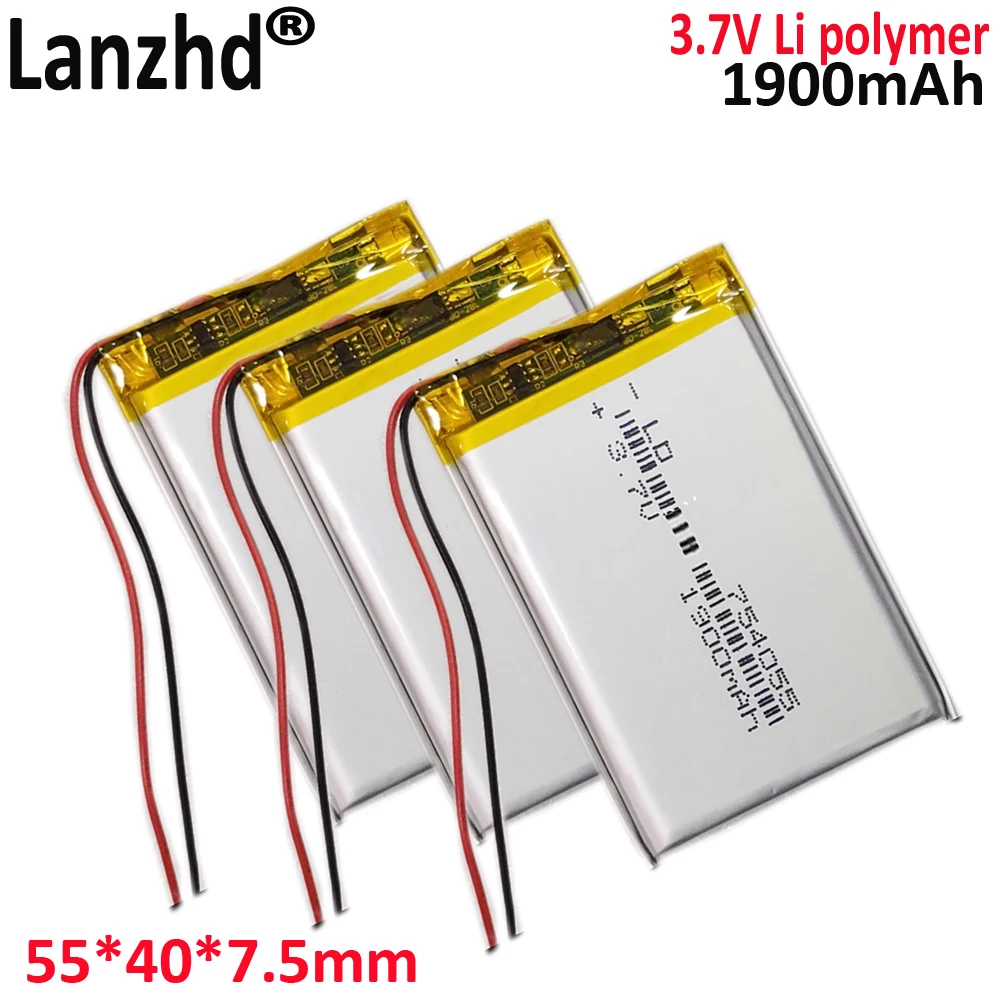 Batería de iones de litio para walkie-talkie, cargador portátil de 3,7 V, 754055, 654055, 704055, 754155 mAh, GPS, mp3, mp4, 1900