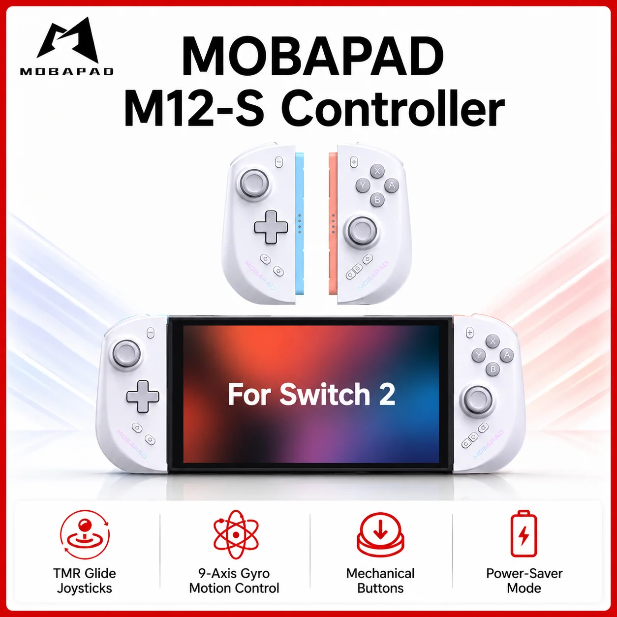 Controle de Jogo MOBAPAD M12 S para Switch 2 com Joysticks TMR, Botões Mecânicos, Controle de Movimento Giroscópico de 9 Eixos, Modo de Economia de Energia