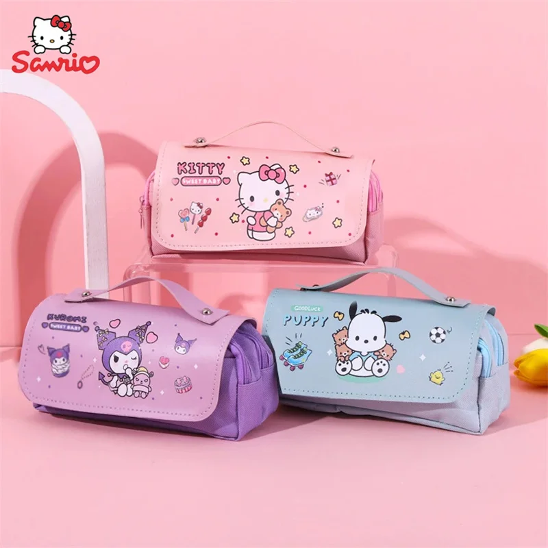 Sanrio Pencil Case Hello Kitty Multi Functional Large Capacity Pen Bag Kuromi Pochacco Handheld Stationery Storage Bag Student