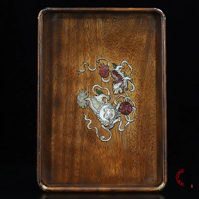 Custom Rosewood Packs Copper Corner Inlaid Shell Taishi Little Protection Everything Multi-Layer Dishes Tray Home Tea Tray