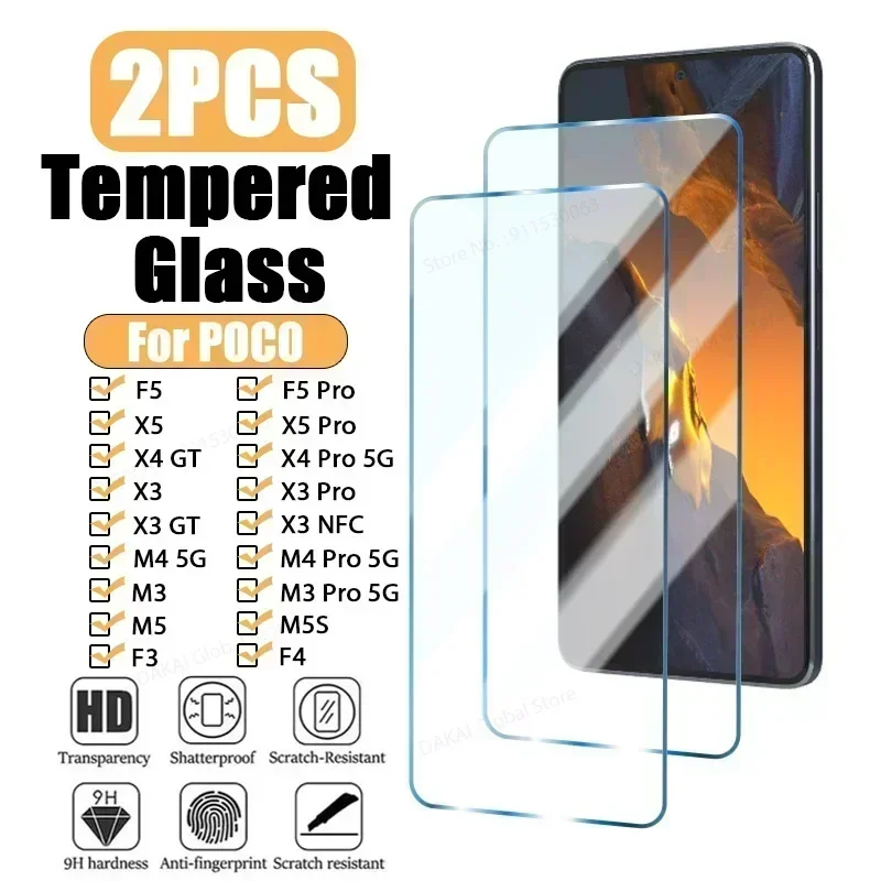 

2PCS Tempered Glass For POCO F5 X5 Pro X4 X3 M4 M3 Pro 5G F4 GT X3 NFC F3 Screen Protector For Poco M5 M5S X4 X3 GT F2 Pro Glass