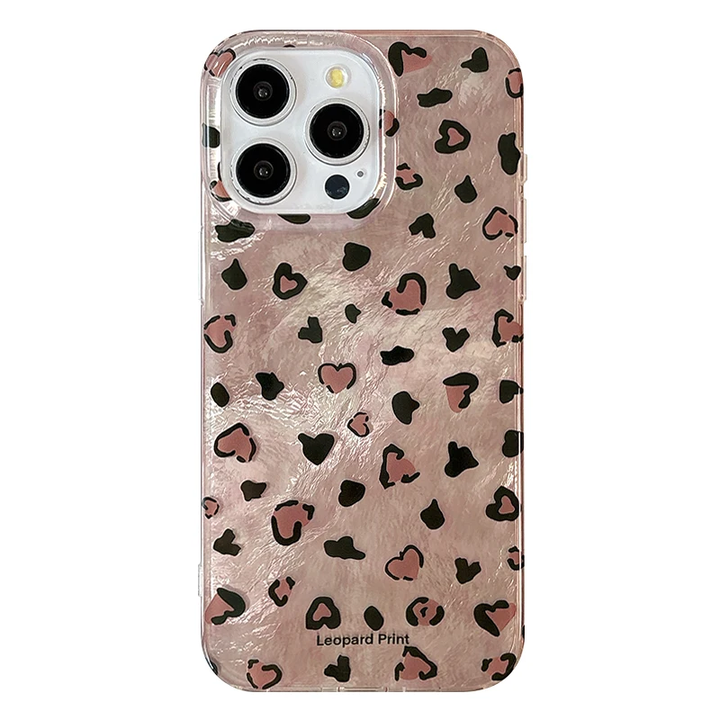 

Korean INS Dual-layers Silver Gradient Brown Hearts Pattern Phone Case for iPhone 16 15 14 13 Pro Max Back Phone Cover Capa