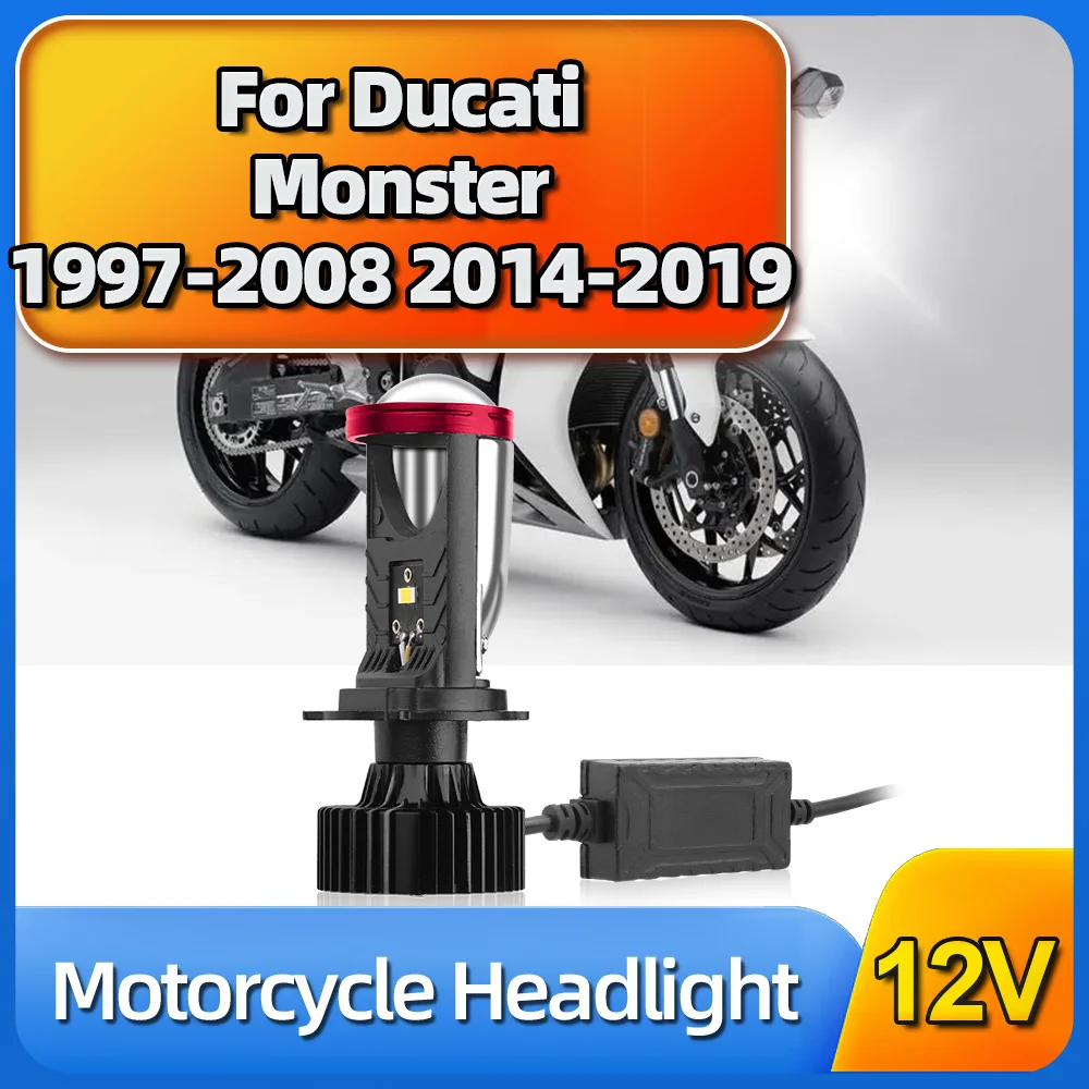 

For Ducati MH900 2000-2002 / Monster 1997-2008, 2014-2019 Motorcycle Mini Projector Lens H4 LED Headlight 30000LM Canbus 6000K