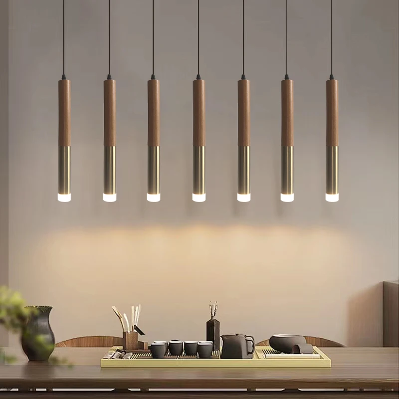 

Nordic Long Wooden rod chandelier Hanging Kitchen LightLED Pendant Lights Home Decor Dining Room Lighting lustre