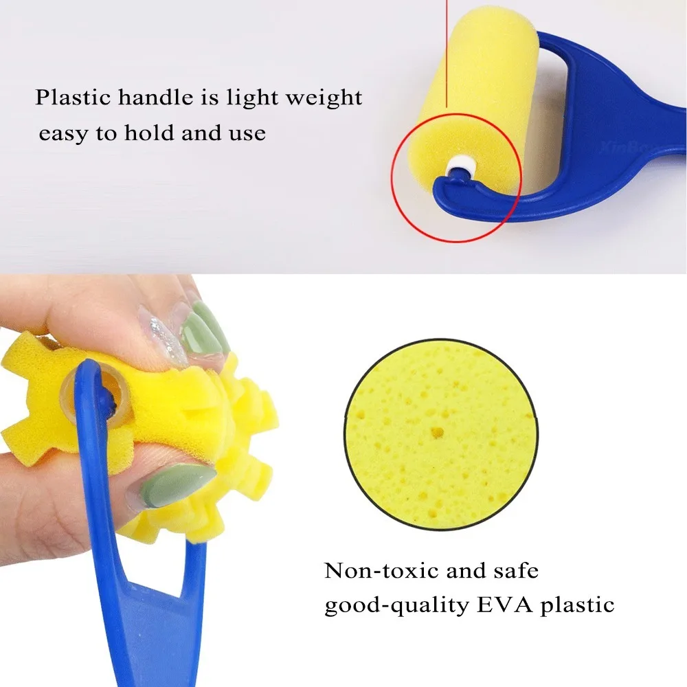 12PCS EVA Foam Made Painting Sponge Brush Gentle Texture Multi Pattern Assortment DIY Drawing Tools Roller & Stamp Combo - view 3