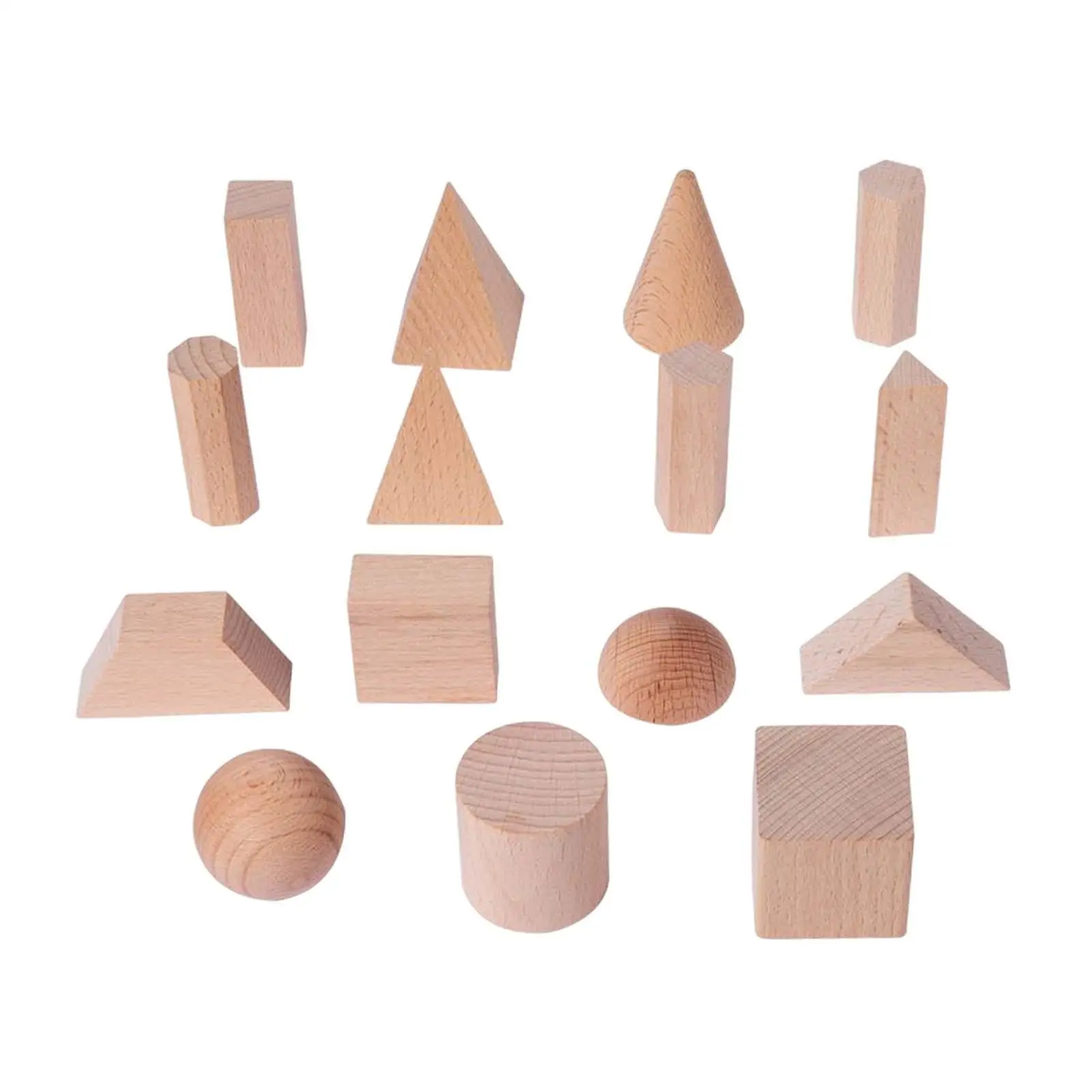 Blocs géométriques en bois pour enfants de 2 ans et plus, 15 pièces, formes 3D, jouets d'apprentissage et d'éducation des maths