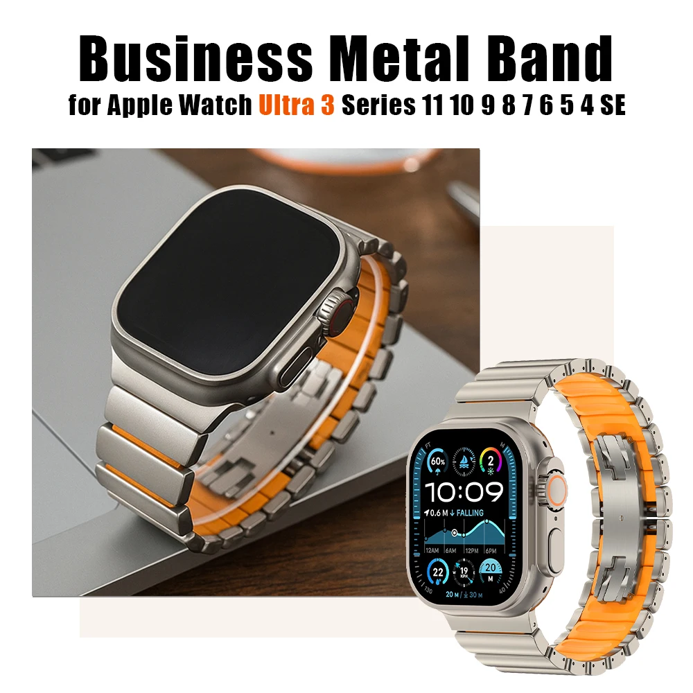 

Резиновый металлический ремешок для Apple Watch Ultra 3 2 1 серии 11 10 9 8 6 SE Ремешок для iWatch 49 мм 46 мм 45 44 мм Браслет с пряжкой-бабочкой