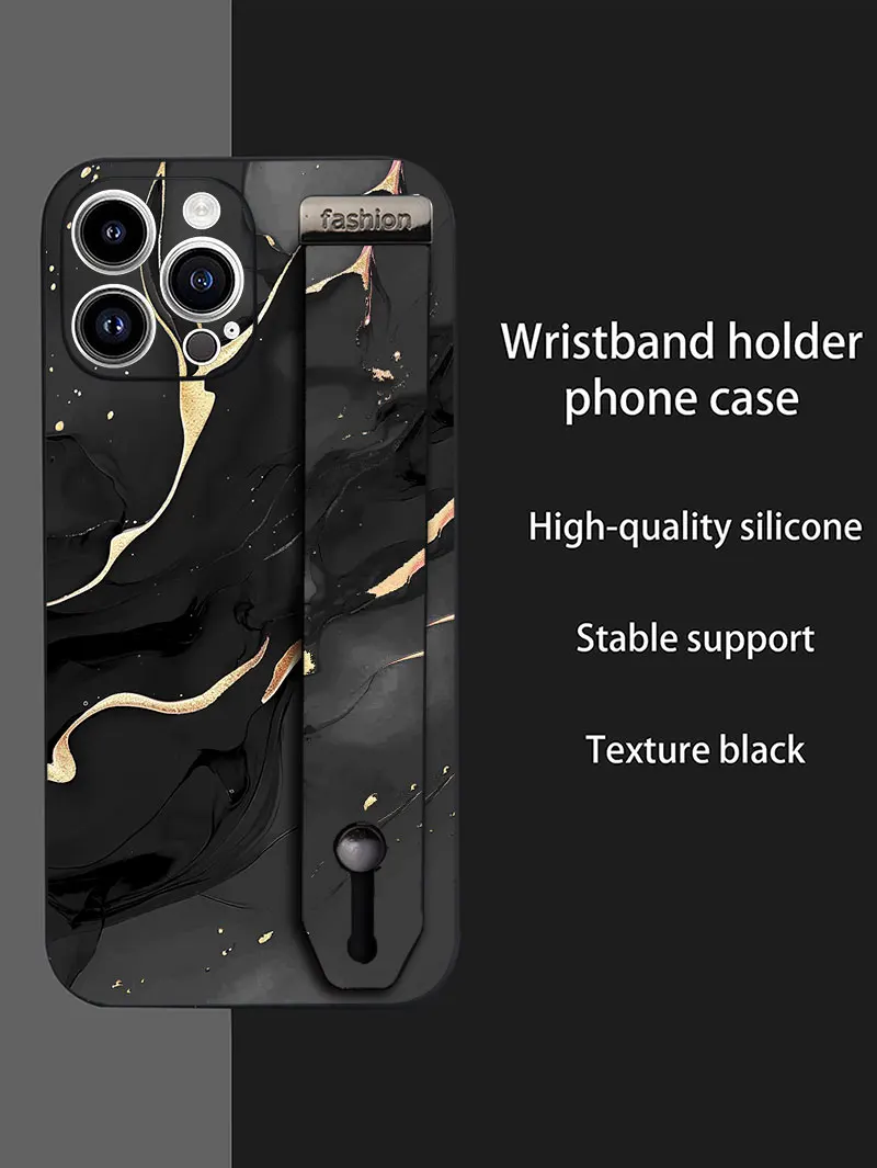 Luxury Liquid Silicone Marble Pattern Wrist Strap Phone Case For Samsung Galaxy S25 S24 Ultra S23 FE S22 S21 S20 Plus Back Cover