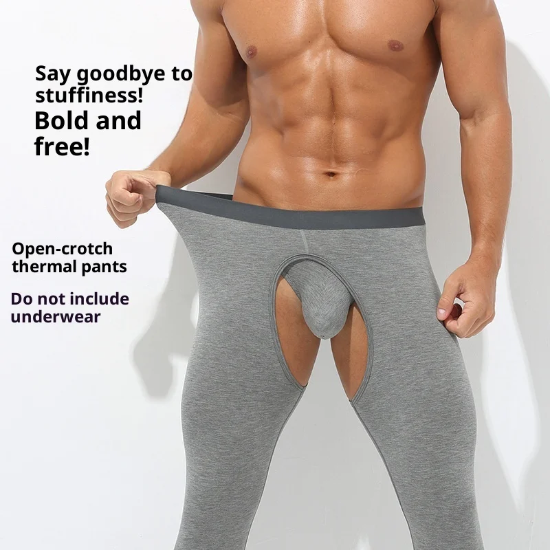Men Warm Modal Slim Fit Thermal Underwear Bottoms Youth Open Crotch Breathable Soft Comfy Leggings Basic Long Pants