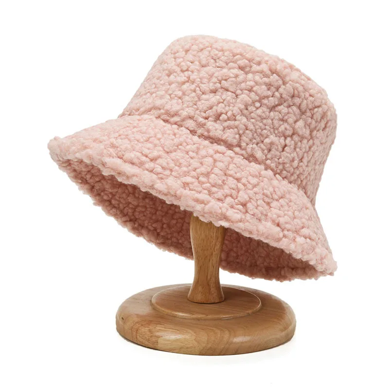 2022 Winter Unisex Furry Bucket Hat Solid Colors Women Men Faux Fur Bucket Hats Autumn Lamb Wool Outdoor Warm Panama Flat Cap