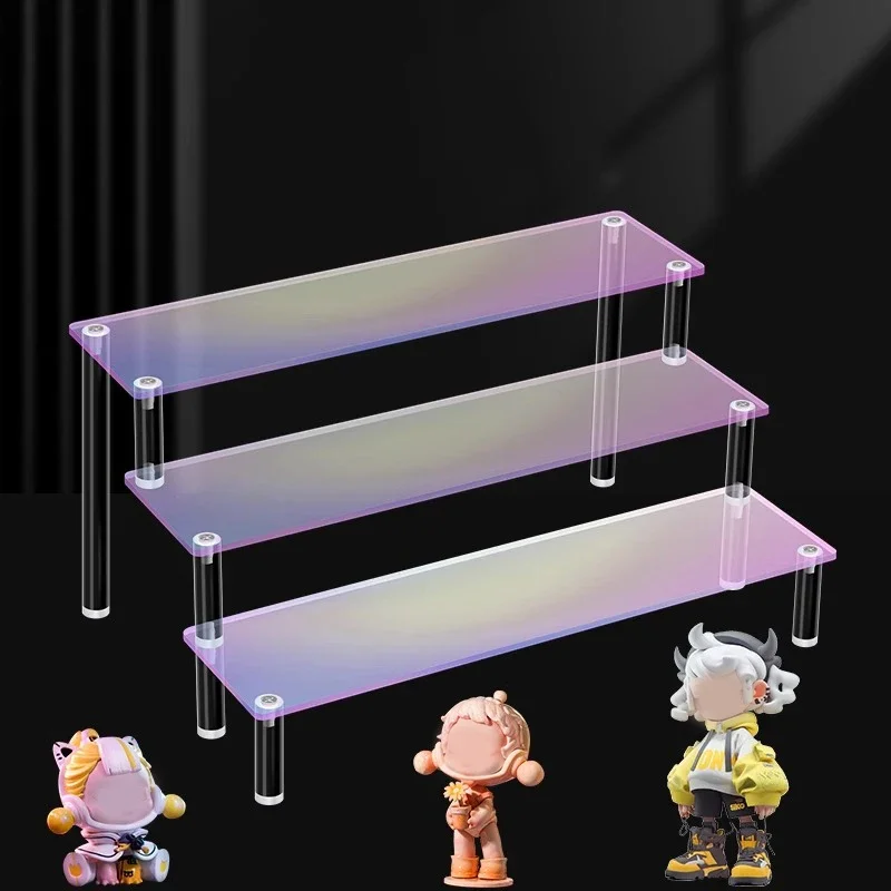 yesIridescent Acrylic Shelf Display Stand Riser for Figures Collectibles Cupcake Perfume Organizer Blind Box Storage Shelf