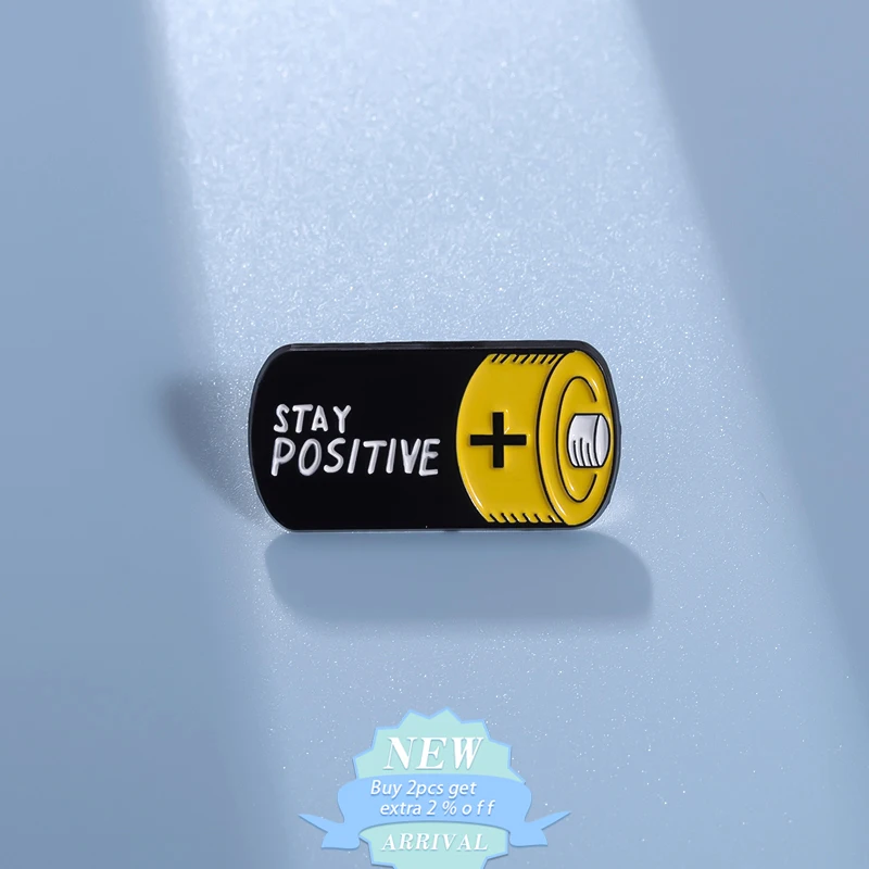 Stay Positive Energy Battery Enamel Pin Inspirational Encouragement Brooches Lapel Backpack Badge Jewelry Gifts For Best Friend