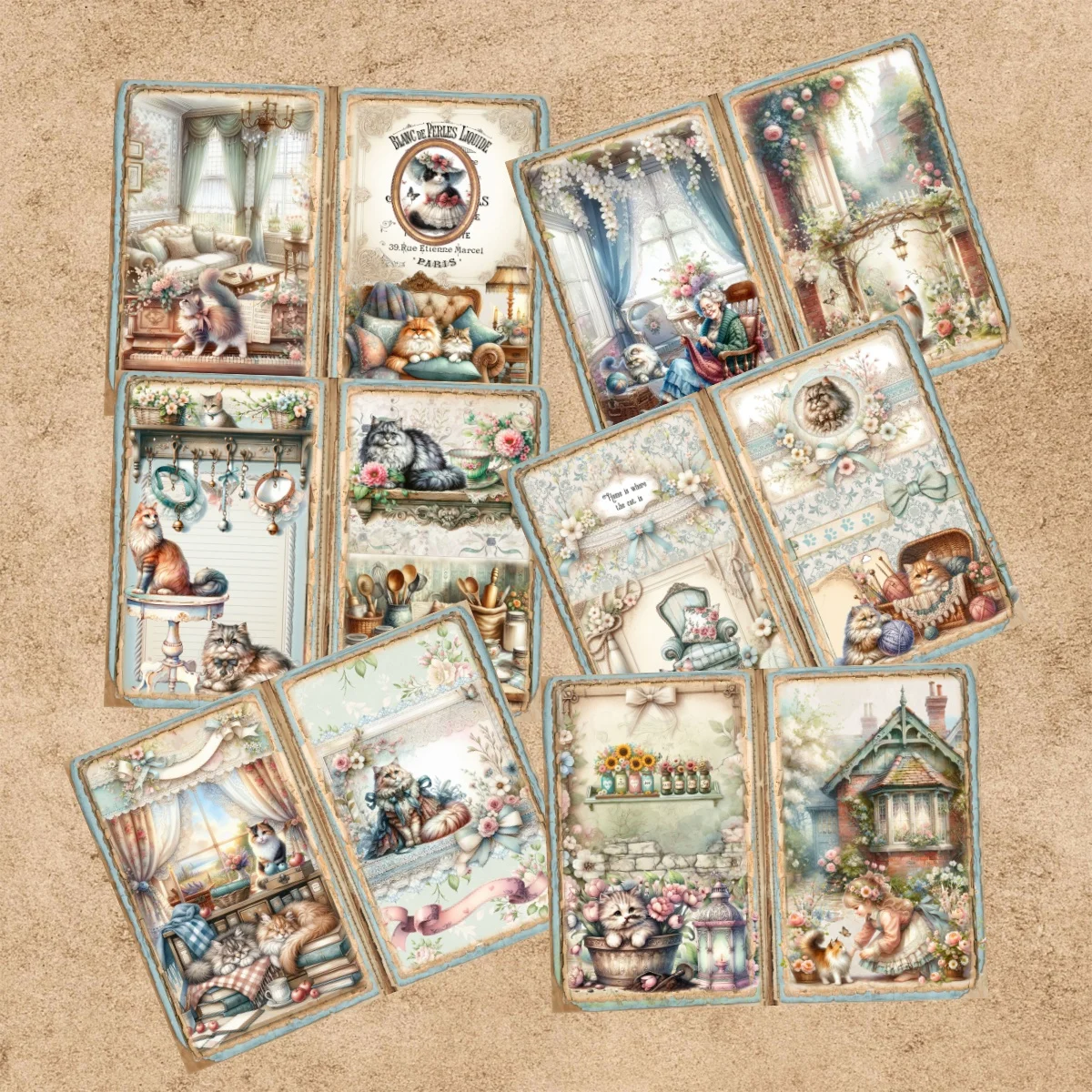 10 Sheets A5 Size Granny Home Cat Sofa Lace Background Vintage Grunge Journal Planning Scrapbooking