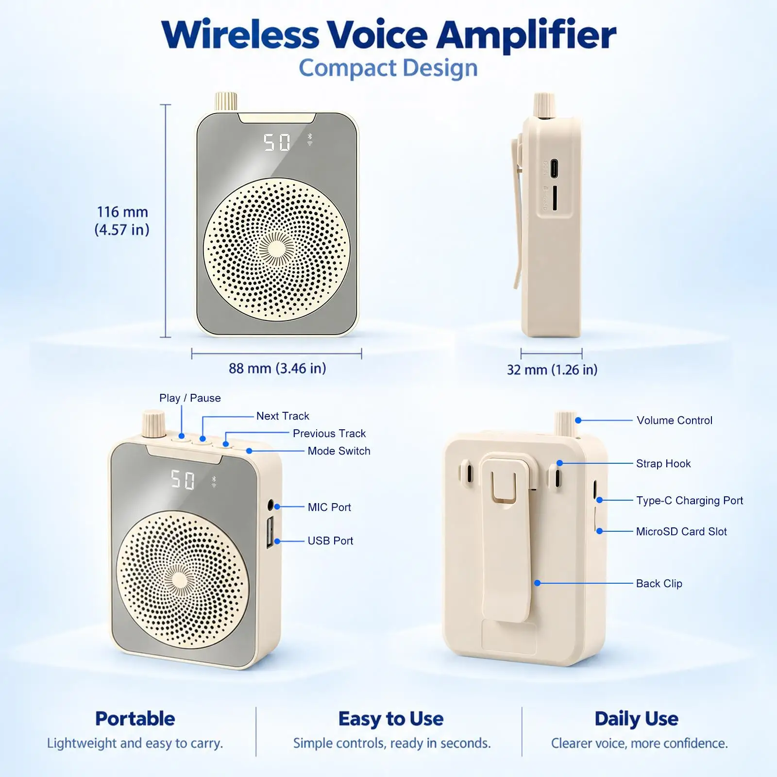PULUZ Portable Wireless Teaching Microphone Voice Amplifier