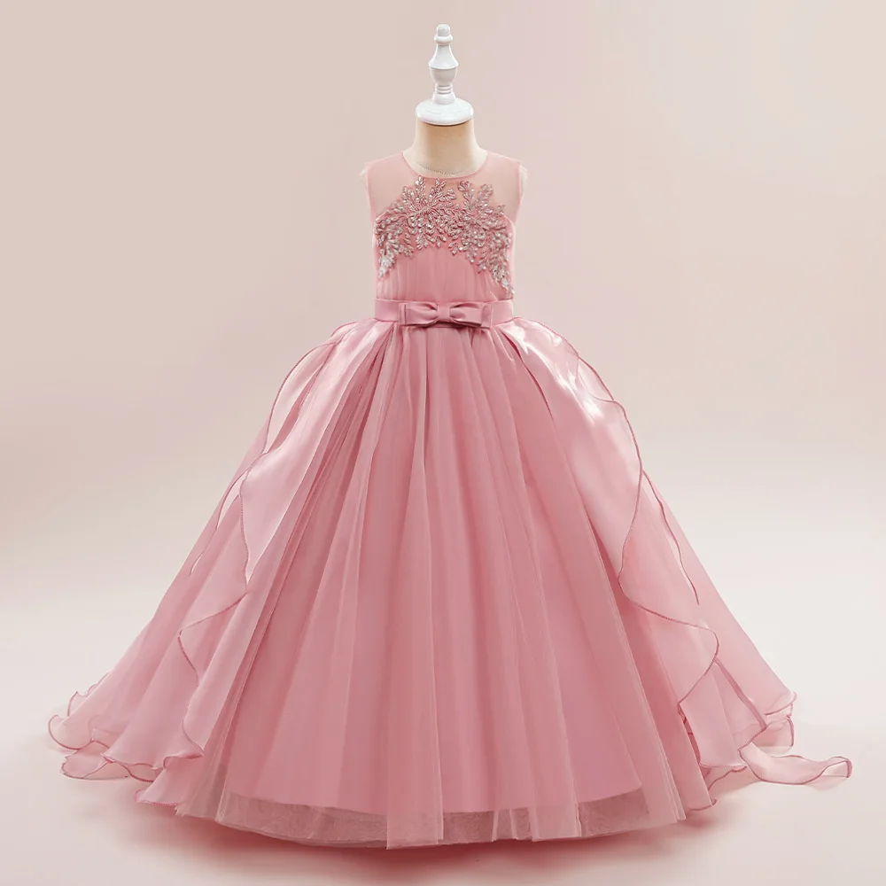 Flower Girls Bridesmaid Dresses For Wedding Party Gown Elegant Kids Trailing White Princess Dress Long Formal Evening Vestidos