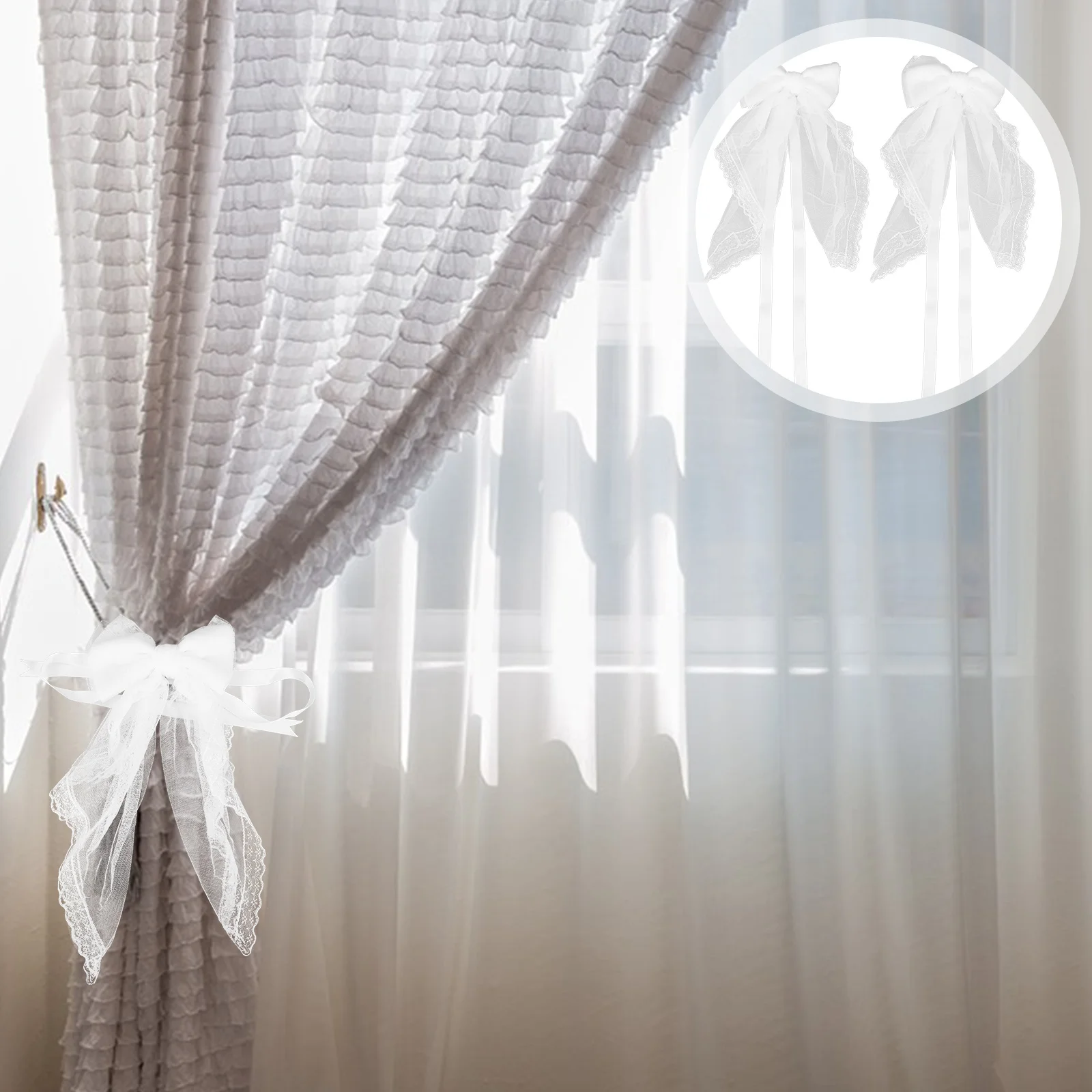 

2Pcs Lace Bow Curtain Tiebacks Wedding Curtain Holdbacks Bow Knot Decor for Wedding Room Living Bedroom Vintage Drape Ties