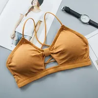 Candy Color Young Girls Bra Cross Strap Back Hollow Out Women Brassiere Breathable Lingerie Student Small Chest Underwear