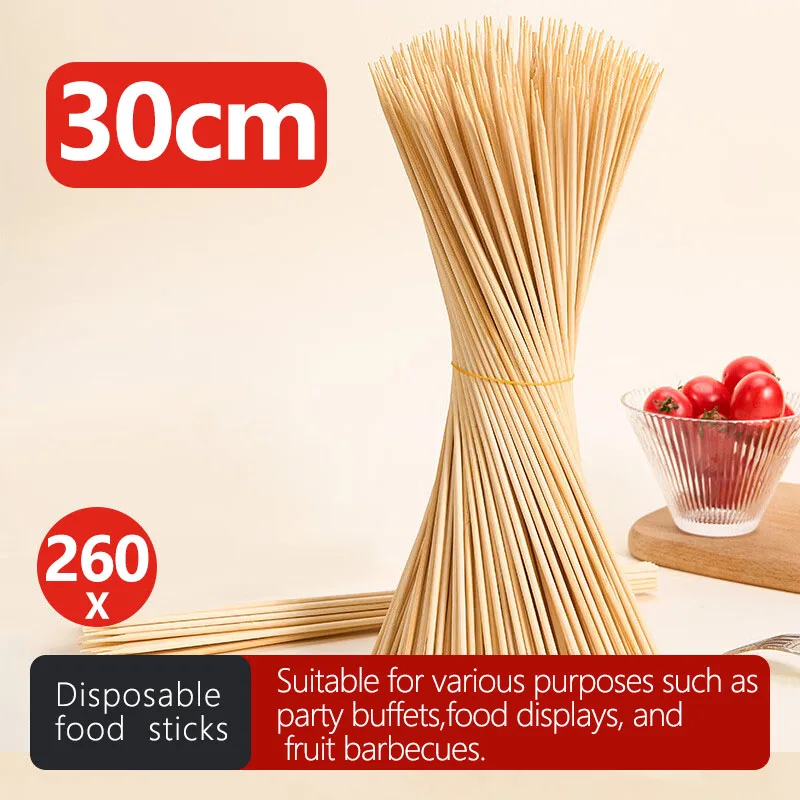 200PCS Disposable Food Sticks Bamboo Skewer Stick Wood Long Thick Rattan Sticks for Party Buffet Food Fruit Barbecue Tools