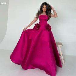 Sansa Elegant Rose Red Sleeveless Party Dresses O-Neck A-line Floor-Length Vestidos de fiesta Satin Back Zipper فساتين سهرة2024