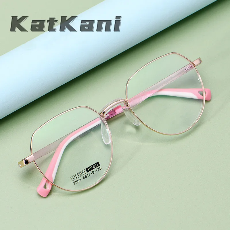 KatKani Retro Ultra-light Optical Prescription Eyeglasses Frame Girls Alloy Super Tough Myopia And Hyperopia Glasses Frame 7501S