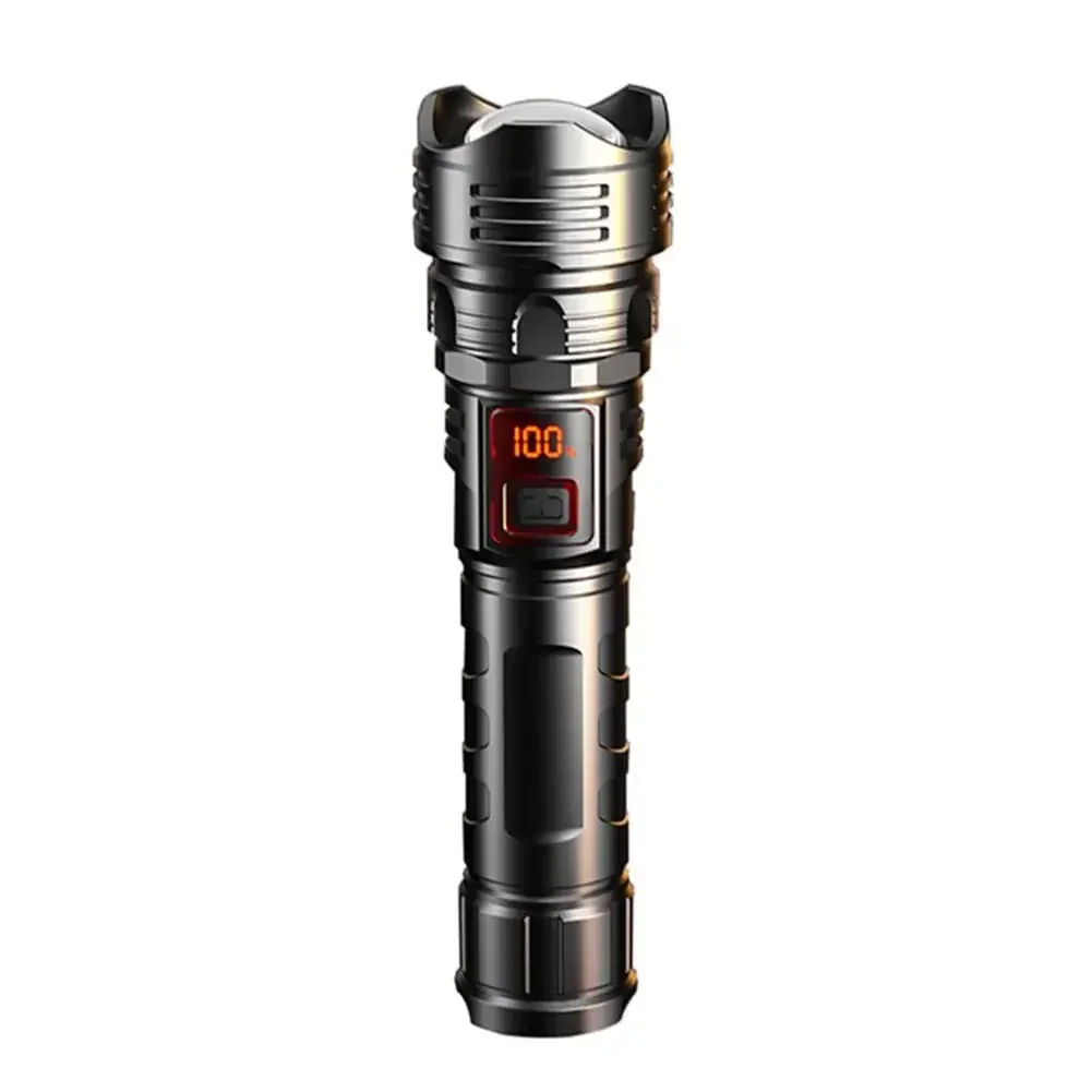 LED Flashlight Super Bright Rechargeable Portable Ultra Power Torch Lamp Retractable Digital Zoom Hand Light For Camping