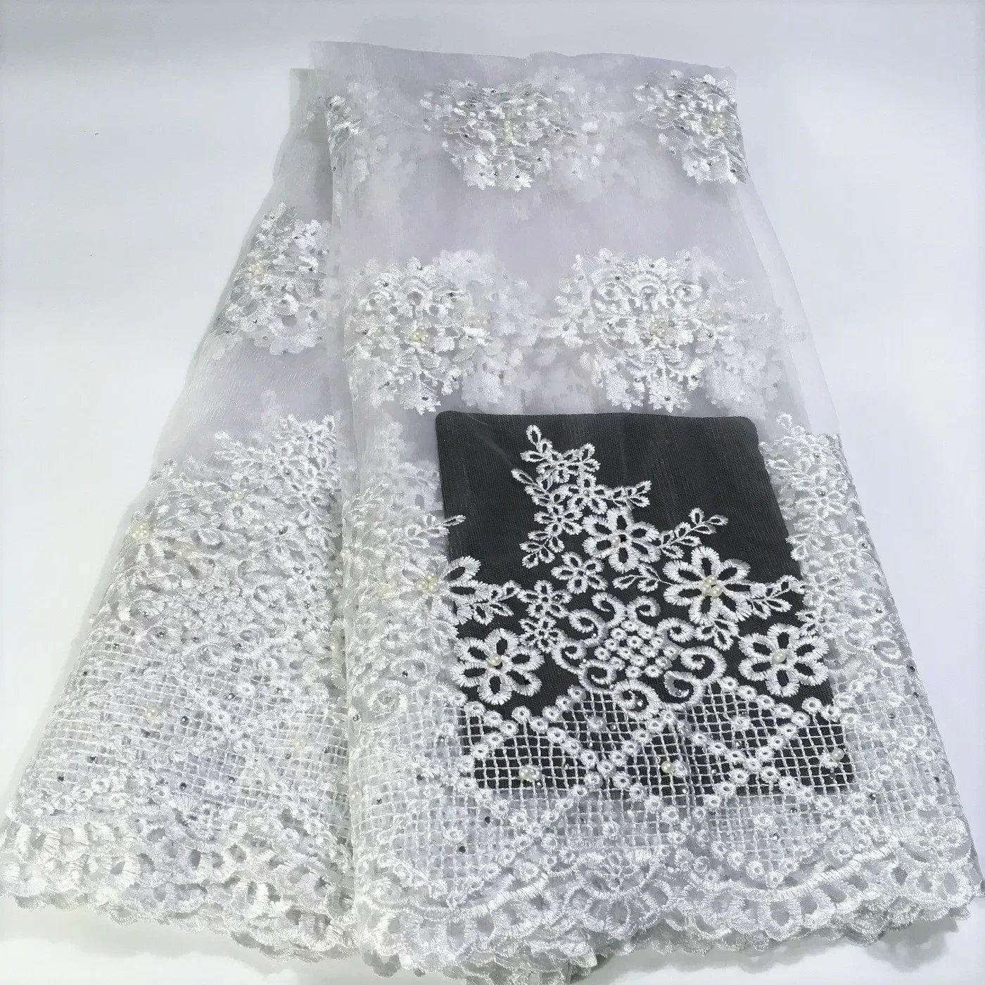 Royal blue african lace fabric 2024 high quality french mesh lace fabric beaded stones nigerian swiss lace fabric for dress HX09