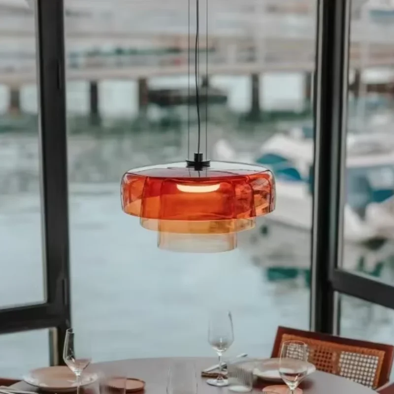 Modern LED Glass Pendant Lamp Simple Orange Glass Pendant Lamp For Dining Room Bedroom Shop Decor Kitchen Island Hanging Lamp