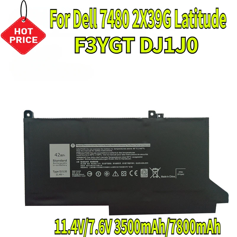 

F3YGT DJ1J0 Laptop Battery for Dell 7480 2X39G Latitude 12 7000 7280 7290 E7280 E7290 E7380 E7390 13 7000 7380 7390 14 7480 7490