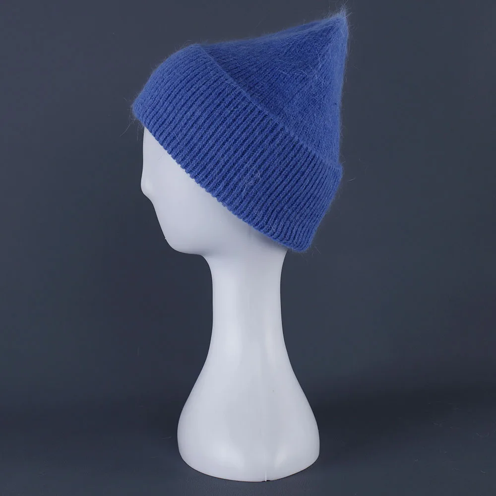 Kaninchenfell Mützen Weiche warme flauschige Wintermütze für Frauen Angora Strickmütze Skullies Beanies Weibliche Motorhaube warme Frau Strickmütze – Detail 6