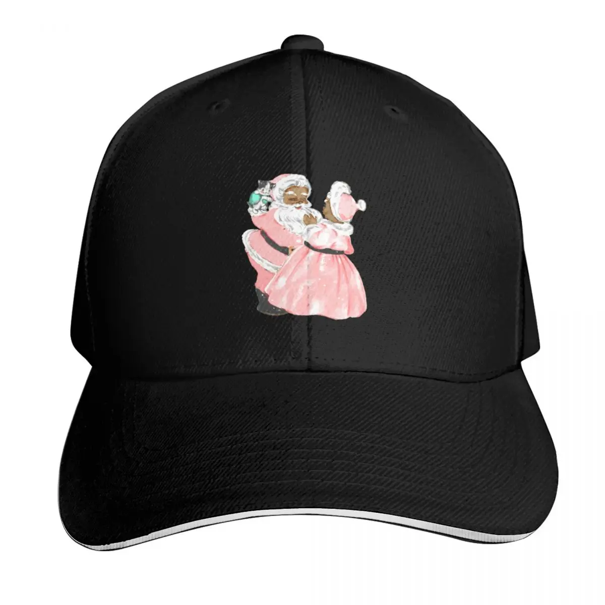 black santa and mrs claus blush pink vintage christmas dance Baseball Cap Men Women Casual Summer Sport Sun Cap