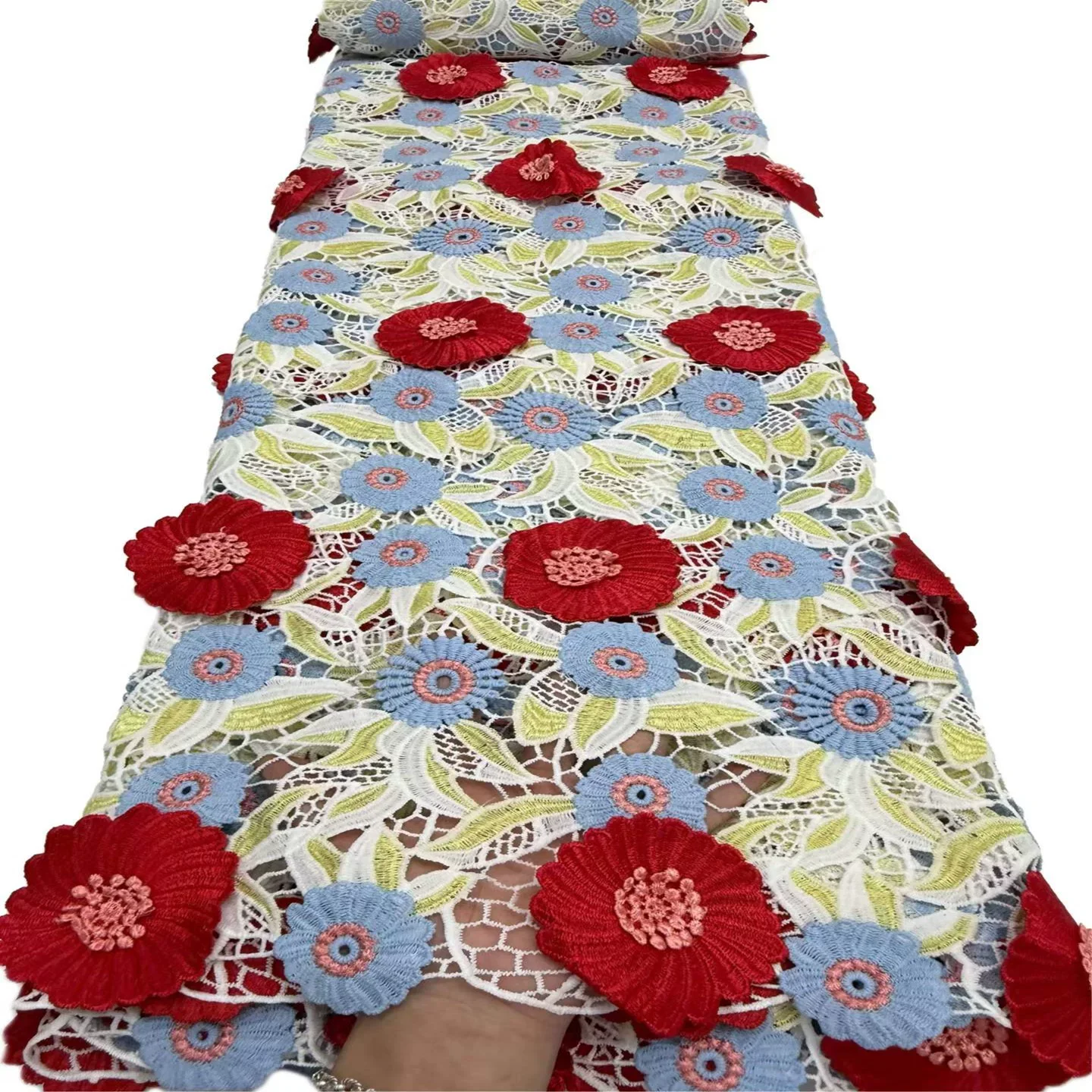 5 Yard wasserlöslicher Spitzenstoff für die Schwerindustrie, 3D-Blumenstickerei, Stoffe für Hochzeitskleider, Cheongsam, DIY-Stoffe zum Nähen