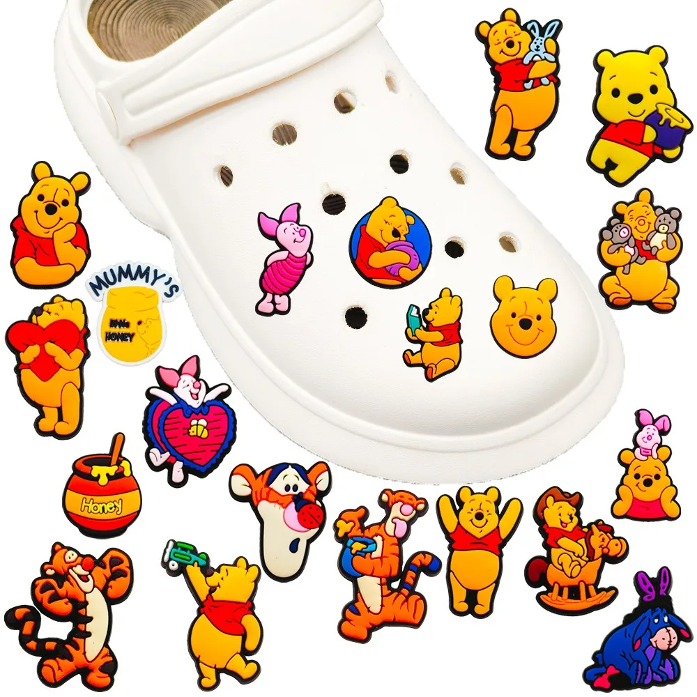 Cute Winnie Bear Shoe Charms for Clogs Sandals Decorations Shoes Accessories DIY Decoration Garden Shoes Decor Couples Gifts