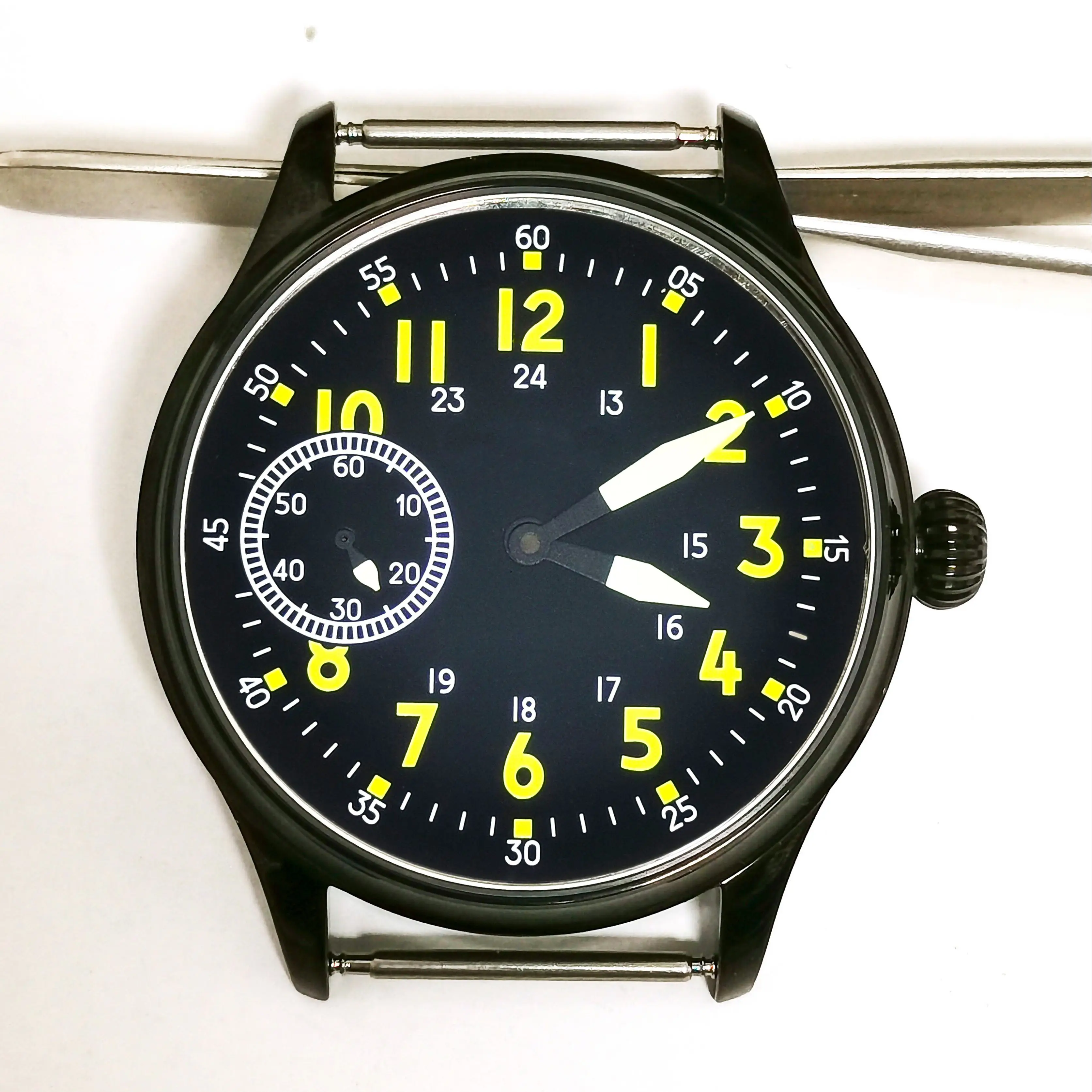 New 44MM Black Case Add Green Luminous Dial And Hands Fit St36 Eta 6497 Manual Winding Movement