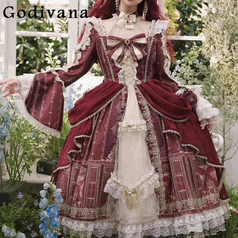 

Palace Op Elegant Lolita Dress for Women Daily Wear Court Style Princess Sweet Dress Female Long Sleeve Bow Dress