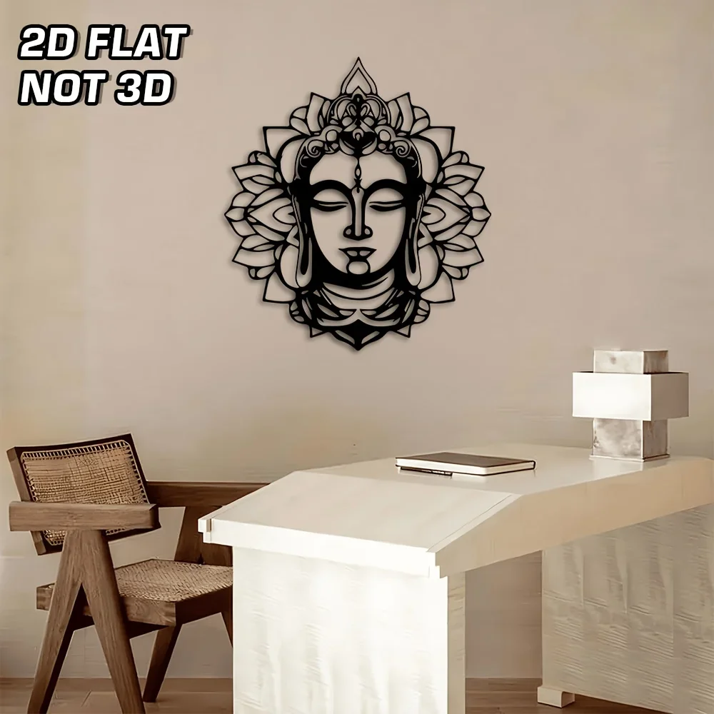 CIFBUY Guanyin Mandala Buddha Head Metal Wall Art, 2D Flat Iron Hanging Decor Sign for Meditation Space Yoga Room Living Room