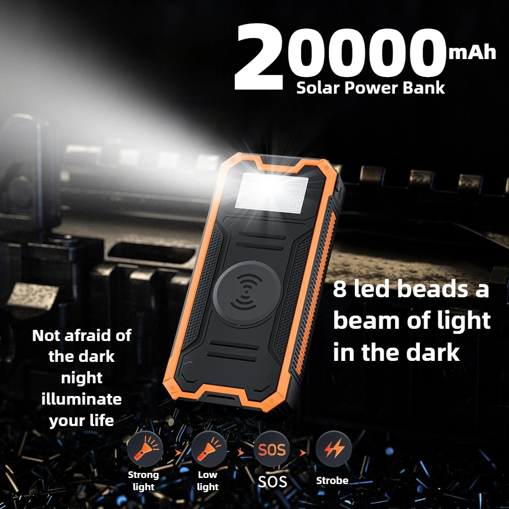 

Solar Power Bank 20000 мАч Беспроводная зарядка большой емкости для IPhone Samsung Powerbank Быстрое зарядное устройство Внешний аккумулятор