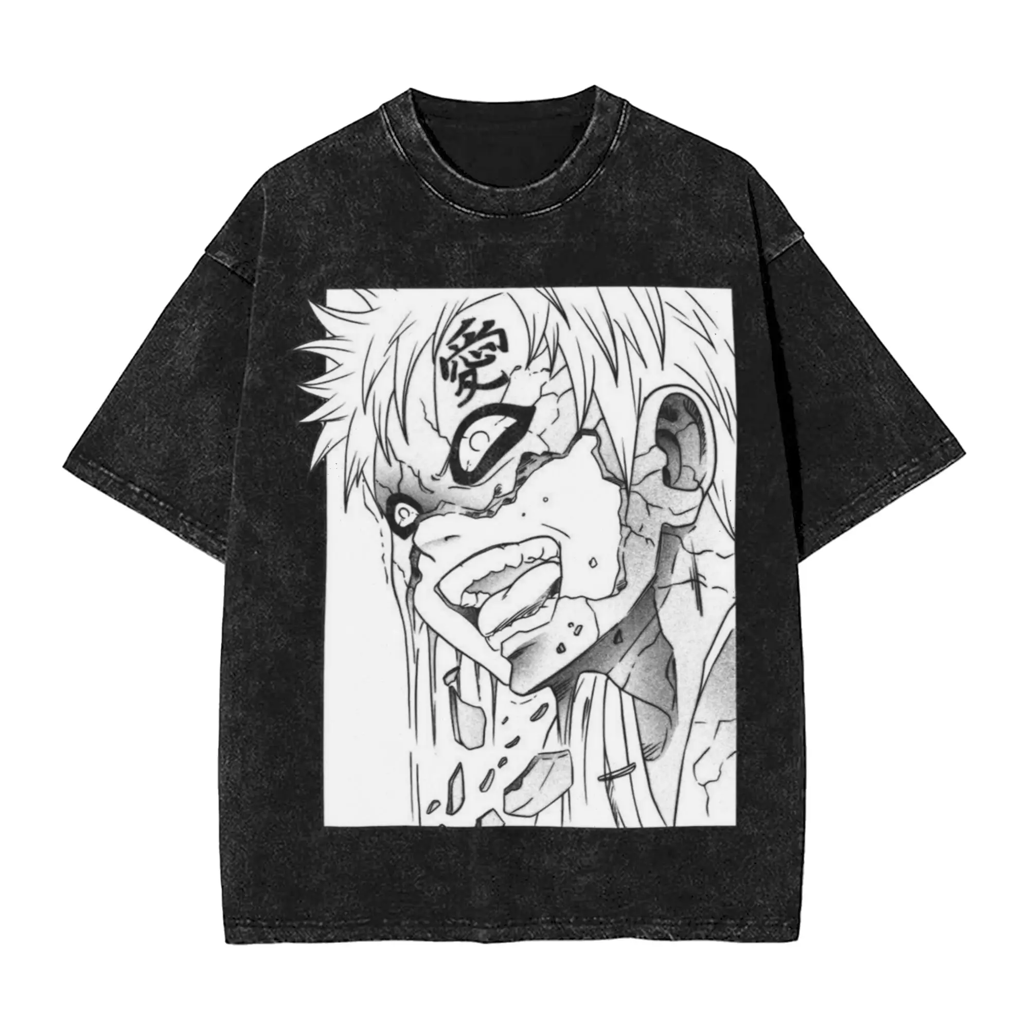 the sand master Narutoes Anime Washed T Shirts Streetwear Hip Hop Vintage T-Shirts Tee Shirt Men Women  High Street Summer