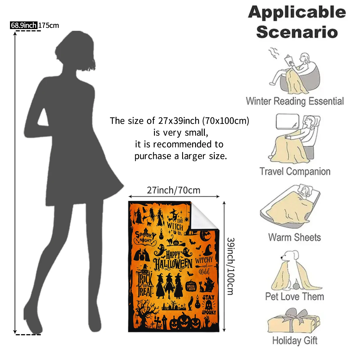 Single Halloween throw blanket product view