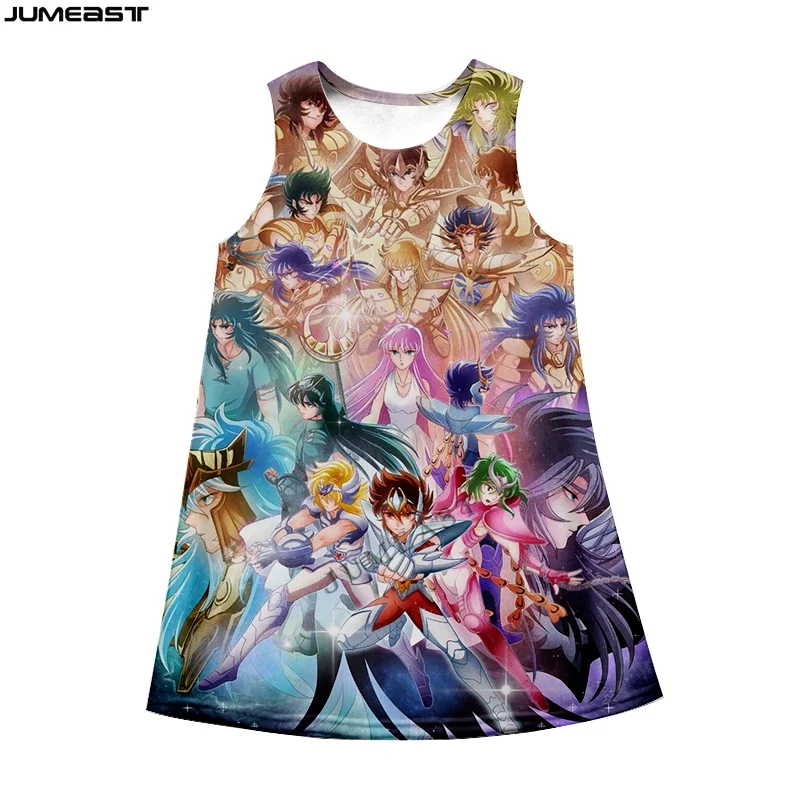 Jumeast Y2K Women's 3D Printed Saint Seiya Anime Dress Summer Fashion Sleeveless Nightdress with Suspender Cartoon Theme