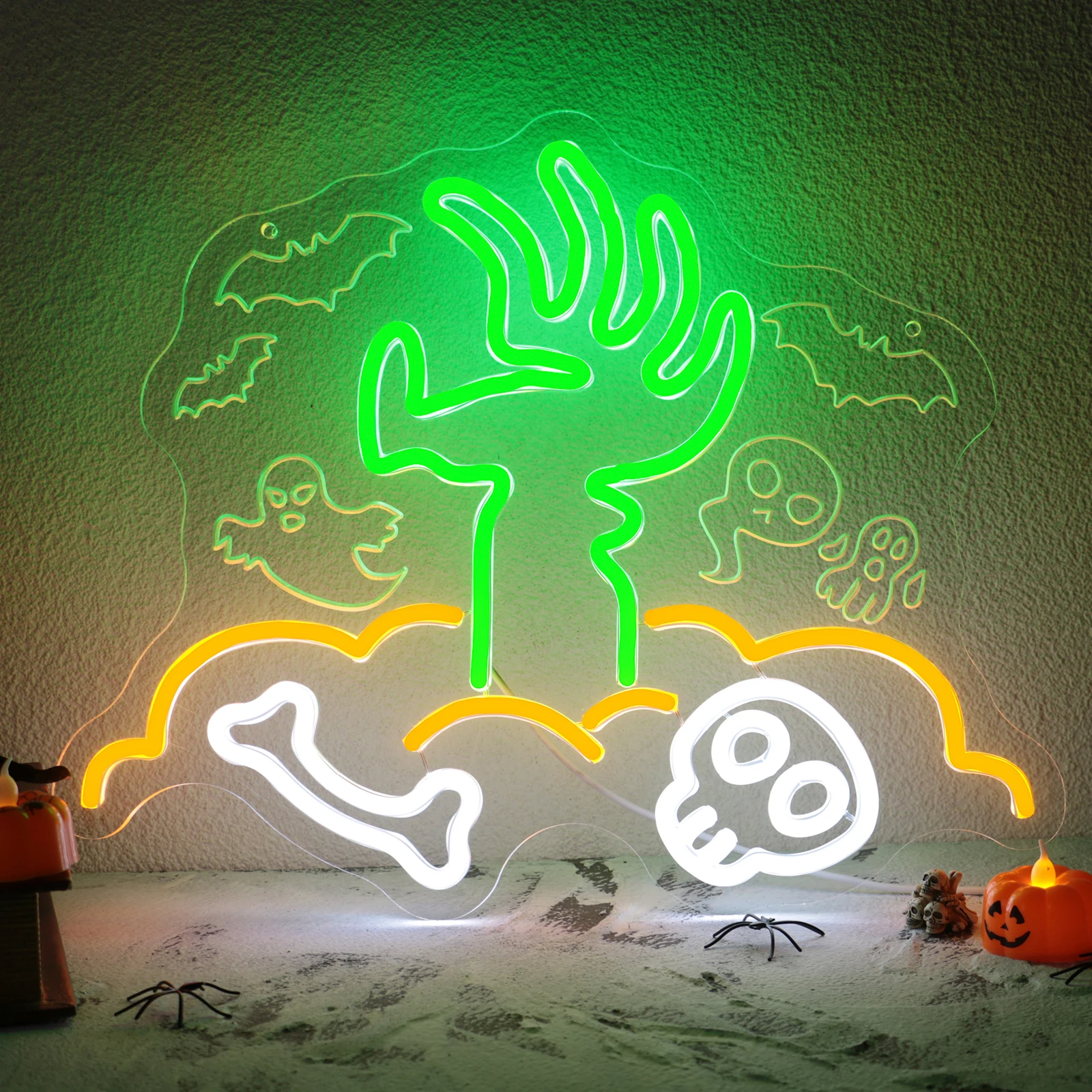 

1PC Halloween Neon Signs for Wall Decor Dimmable Tombstone Led Sign Gothic Haunted House Neon Lights for Windows